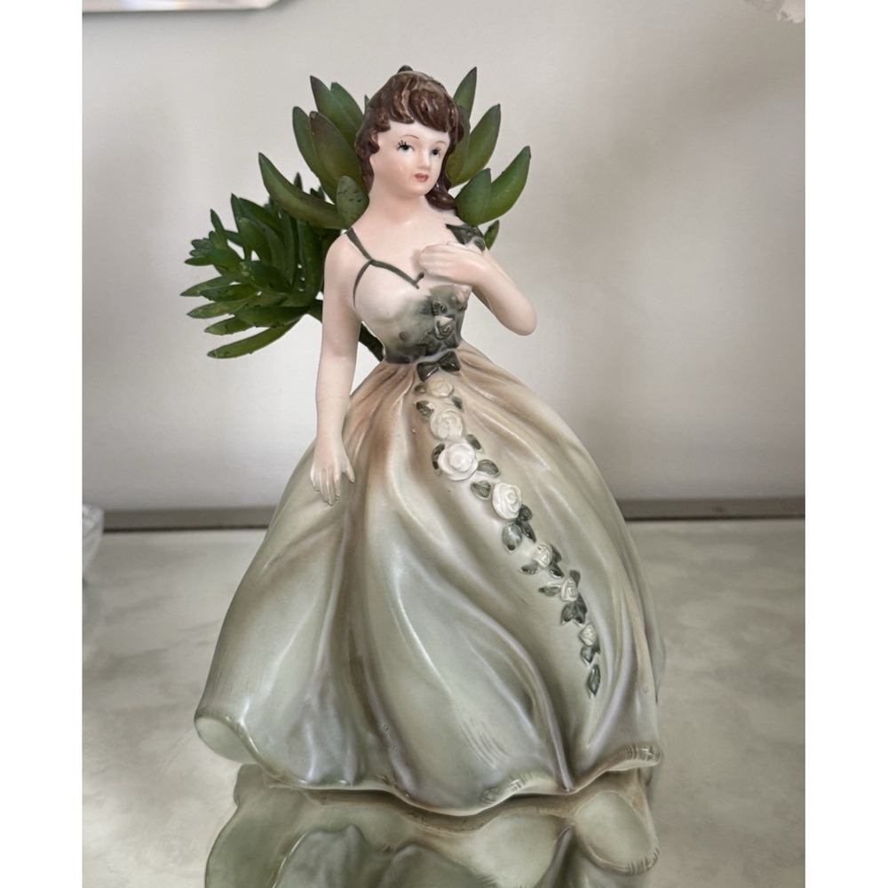 Vintage Napcoware C 6363 Lady in Light Green Dress Planter 8" Tall Made In Japan